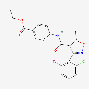 molecular formula C20H16ClFN2O4 B3686893 ethyl 4-({[3-(2-chloro-6-fluorophenyl)-5-methyl-4-isoxazolyl]carbonyl}amino)benzoate 