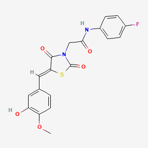 molecular formula C19H15FN2O5S B3687537 N-(4-fluorophenyl)-2-[(5Z)-5-(3-hydroxy-4-methoxybenzylidene)-2,4-dioxo-1,3-thiazolidin-3-yl]acetamide 