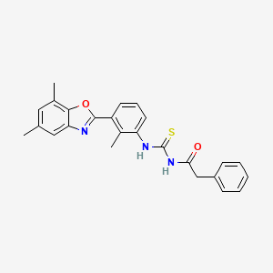 molecular formula C25H23N3O2S B3687591 N-{[3-(5,7-dimethyl-1,3-benzoxazol-2-yl)-2-methylphenyl]carbamothioyl}-2-phenylacetamide 