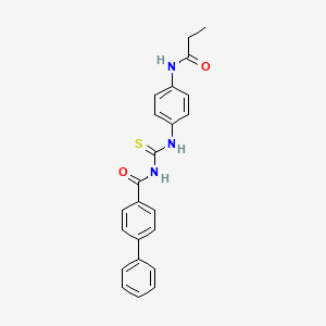 molecular formula C23H21N3O2S B3687594 N-{[4-(propanoylamino)phenyl]carbamothioyl}biphenyl-4-carboxamide 