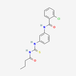 molecular formula C18H18ClN3O2S B3687609 N-(3-{[(butyrylamino)carbonothioyl]amino}phenyl)-2-chlorobenzamide 