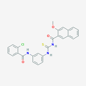 molecular formula C26H20ClN3O3S B3687765 N-[(3-{[(2-chlorophenyl)carbonyl]amino}phenyl)carbamothioyl]-3-methoxynaphthalene-2-carboxamide 