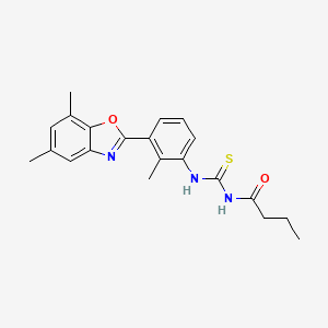 molecular formula C21H23N3O2S B3687922 N-({[3-(5,7-dimethyl-1,3-benzoxazol-2-yl)-2-methylphenyl]amino}carbonothioyl)butanamide 