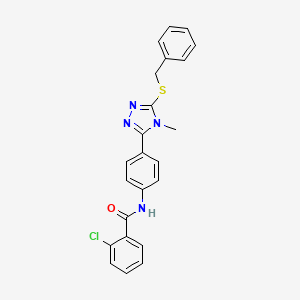 molecular formula C23H19ClN4OS B3687936 N-{4-[5-(benzylthio)-4-methyl-4H-1,2,4-triazol-3-yl]phenyl}-2-chlorobenzamide 