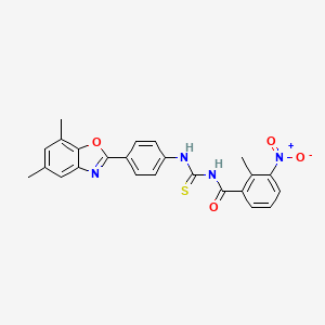 molecular formula C24H20N4O4S B3687968 N-{[4-(5,7-dimethyl-1,3-benzoxazol-2-yl)phenyl]carbamothioyl}-2-methyl-3-nitrobenzamide 