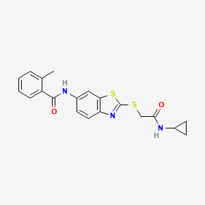 molecular formula C20H19N3O2S2 B3688133 N-[2-[2-(cyclopropylamino)-2-oxoethyl]sulfanyl-1,3-benzothiazol-6-yl]-2-methylbenzamide 