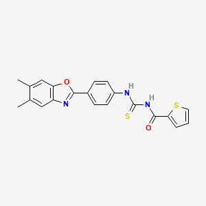 molecular formula C21H17N3O2S2 B3688188 N-({[4-(5,6-dimethyl-1,3-benzoxazol-2-yl)phenyl]amino}carbonothioyl)-2-thiophenecarboxamide 