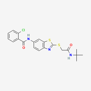 molecular formula C20H20ClN3O2S2 B3688409 N-(2-{[2-(tert-butylamino)-2-oxoethyl]thio}-1,3-benzothiazol-6-yl)-2-chlorobenzamide 