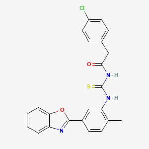 molecular formula C23H18ClN3O2S B3688478 N-{[5-(1,3-benzoxazol-2-yl)-2-methylphenyl]carbamothioyl}-2-(4-chlorophenyl)acetamide 