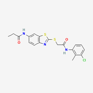 molecular formula C19H18ClN3O2S2 B3688548 N-[2-({[(3-Chloro-2-methylphenyl)carbamoyl]methyl}sulfanyl)-1,3-benzothiazol-6-YL]propanamide 