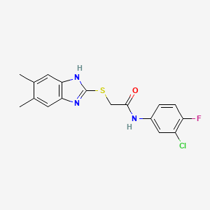 molecular formula C17H15ClFN3OS B3689312 N-(3-chloro-4-fluorophenyl)-2-[(5,6-dimethyl-1H-benzimidazol-2-yl)sulfanyl]acetamide 