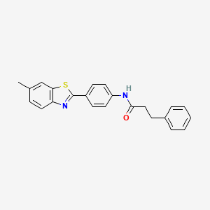 molecular formula C23H20N2OS B3689682 N-[4-(6-methyl-1,3-benzothiazol-2-yl)phenyl]-3-phenylpropanamide 