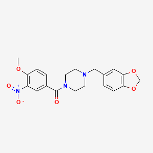 molecular formula C20H21N3O6 B3689730 [4-(1,3-BENZODIOXOL-5-YLMETHYL)PIPERAZINO](4-METHOXY-3-NITROPHENYL)METHANONE 