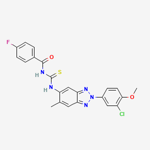 molecular formula C22H17ClFN5O2S B3689999 N-{[2-(3-chloro-4-methoxyphenyl)-6-methyl-2H-benzotriazol-5-yl]carbamothioyl}-4-fluorobenzamide 