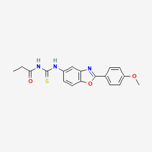 molecular formula C18H17N3O3S B3690222 N-{[2-(4-methoxyphenyl)-1,3-benzoxazol-5-yl]carbamothioyl}propanamide 
