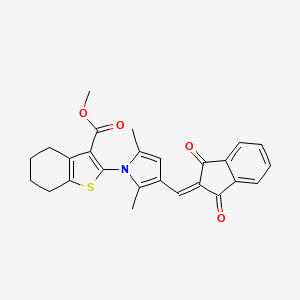 molecular formula C26H23NO4S B3690324 Methyl 2-[3-[(1,3-dioxoinden-2-ylidene)methyl]-2,5-dimethylpyrrol-1-yl]-4,5,6,7-tetrahydro-1-benzothiophene-3-carboxylate 