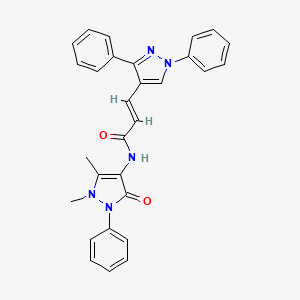 molecular formula C29H25N5O2 B3690433 N-(1,5-dimethyl-3-oxo-2-phenyl-2,3-dihydro-1H-pyrazol-4-yl)-3-(1,3-diphenyl-1H-pyrazol-4-yl)acrylamide 