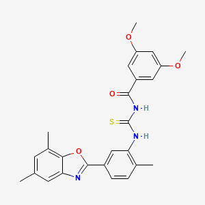 molecular formula C26H25N3O4S B3690989 N-{[5-(5,7-dimethyl-1,3-benzoxazol-2-yl)-2-methylphenyl]carbamothioyl}-3,5-dimethoxybenzamide 