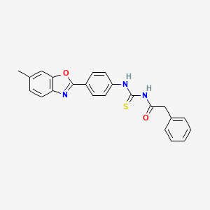 molecular formula C23H19N3O2S B3690997 N-{[4-(6-methyl-1,3-benzoxazol-2-yl)phenyl]carbamothioyl}-2-phenylacetamide 