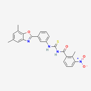 molecular formula C24H20N4O4S B3691105 N-{[3-(5,7-dimethyl-1,3-benzoxazol-2-yl)phenyl]carbamothioyl}-2-methyl-3-nitrobenzamide 
