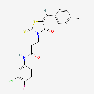 molecular formula C20H16ClFN2O2S2 B3691195 N-(3-chloro-4-fluorophenyl)-3-[5-(4-methylbenzylidene)-4-oxo-2-thioxo-1,3-thiazolidin-3-yl]propanamide 