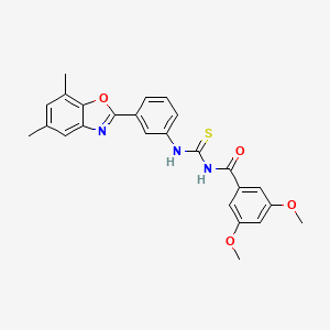 molecular formula C25H23N3O4S B3691297 N-{[3-(5,7-dimethyl-1,3-benzoxazol-2-yl)phenyl]carbamothioyl}-3,5-dimethoxybenzamide 