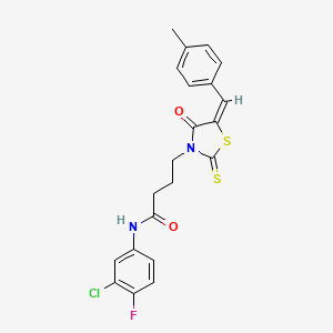 molecular formula C21H18ClFN2O2S2 B3691382 N-(3-chloro-4-fluorophenyl)-4-[5-(4-methylbenzylidene)-4-oxo-2-thioxo-1,3-thiazolidin-3-yl]butanamide 