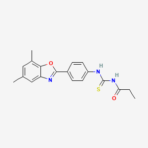 molecular formula C19H19N3O2S B3691424 N-{[4-(5,7-dimethyl-1,3-benzoxazol-2-yl)phenyl]carbamothioyl}propanamide 