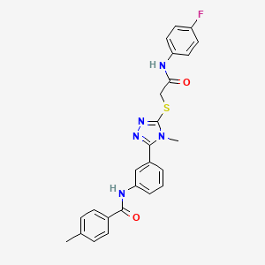 molecular formula C25H22FN5O2S B3691656 N-{3-[5-({2-[(4-fluorophenyl)amino]-2-oxoethyl}thio)-4-methyl-4H-1,2,4-triazol-3-yl]phenyl}-4-methylbenzamide 
