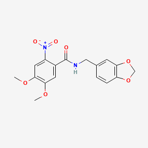 molecular formula C17H16N2O7 B3691790 N-(1,3-benzodioxol-5-ylmethyl)-4,5-dimethoxy-2-nitrobenzamide 