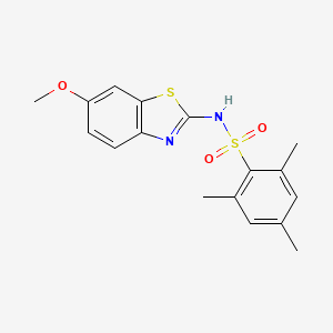 molecular formula C17H18N2O3S2 B3691828 N-(6-METHOXY-1,3-BENZOTHIAZOL-2-YL)-2,4,6-TRIMETHYLBENZENE-1-SULFONAMIDE 
