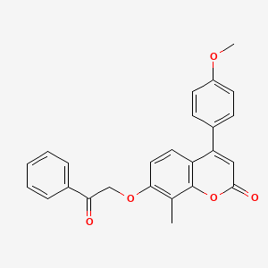 molecular formula C25H20O5 B3692380 4-(4-methoxyphenyl)-8-methyl-7-(2-oxo-2-phenylethoxy)-2H-chromen-2-one 