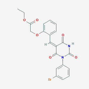 molecular formula C21H17BrN2O6 B3692745 ethyl (2-{[1-(3-bromophenyl)-2,4,6-trioxotetrahydro-5(2H)-pyrimidinylidene]methyl}phenoxy)acetate 
