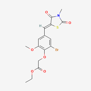 molecular formula C16H16BrNO6S B3692979 ethyl {2-bromo-6-methoxy-4-[(Z)-(3-methyl-2,4-dioxo-1,3-thiazolidin-5-ylidene)methyl]phenoxy}acetate 