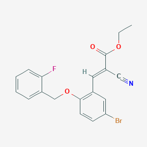 molecular formula C19H15BrFNO3 B3694014 ethyl (E)-3-[5-bromo-2-[(2-fluorophenyl)methoxy]phenyl]-2-cyanoprop-2-enoate 