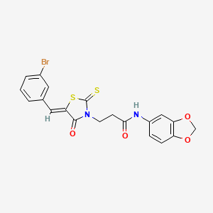 molecular formula C20H15BrN2O4S2 B3694029 N-(1,3-benzodioxol-5-yl)-3-[(5Z)-5-[(3-bromophenyl)methylidene]-4-oxo-2-sulfanylidene-1,3-thiazolidin-3-yl]propanamide 