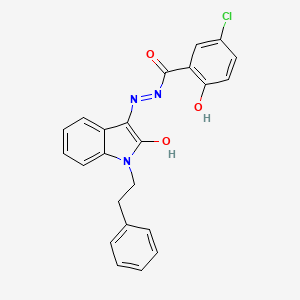 molecular formula C23H18ClN3O3 B3694166 5-chloro-2-hydroxy-N'-[(3Z)-2-oxo-1-(2-phenylethyl)-1,2-dihydro-3H-indol-3-ylidene]benzohydrazide 