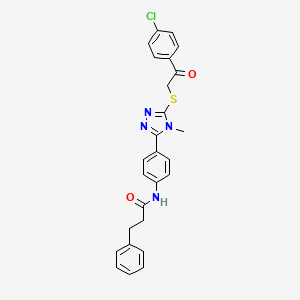 molecular formula C26H23ClN4O2S B3694410 N-[4-(5-{[2-(4-chlorophenyl)-2-oxoethyl]thio}-4-methyl-4H-1,2,4-triazol-3-yl)phenyl]-3-phenylpropanamide 