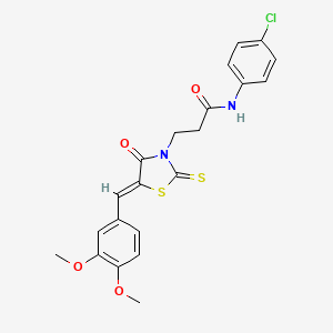 molecular formula C21H19ClN2O4S2 B3694728 N-(4-chlorophenyl)-3-[(5Z)-5-[(3,4-dimethoxyphenyl)methylidene]-4-oxo-2-sulfanylidene-1,3-thiazolidin-3-yl]propanamide 