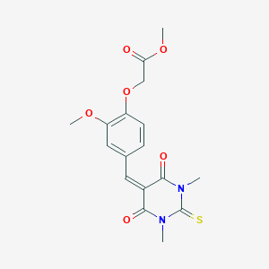 molecular formula C17H18N2O6S B3694895 methyl {4-[(1,3-dimethyl-4,6-dioxo-2-thioxotetrahydro-5(2H)-pyrimidinylidene)methyl]-2-methoxyphenoxy}acetate 