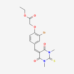 molecular formula C17H17BrN2O5S B3695534 Ethyl 2-[2-bromo-4-[(1,3-dimethyl-4,6-dioxo-2-sulfanylidene-1,3-diazinan-5-ylidene)methyl]phenoxy]acetate 