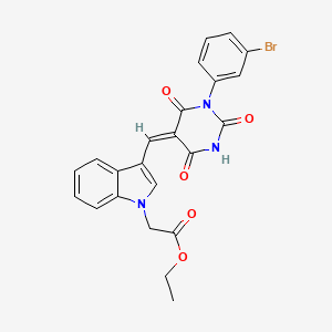 molecular formula C23H18BrN3O5 B3696089 Ethyl 2-(3-{[(5E)-1-(3-bromophenyl)-2,4,6-trioxo-1,3-diazinan-5-ylidene]methyl}-1H-indol-1-YL)acetate 