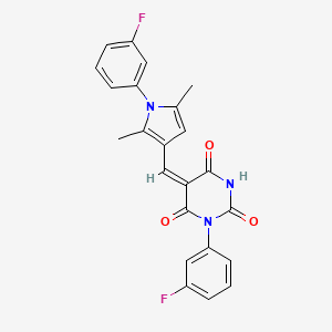 molecular formula C23H17F2N3O3 B3696221 (5E)-1-(3-fluorophenyl)-5-{[1-(3-fluorophenyl)-2,5-dimethyl-1H-pyrrol-3-yl]methylidene}pyrimidine-2,4,6(1H,3H,5H)-trione 