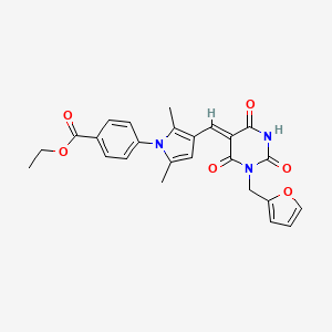 molecular formula C25H23N3O6 B3696456 ethyl 4-[3-[(Z)-[1-(furan-2-ylmethyl)-2,4,6-trioxo-1,3-diazinan-5-ylidene]methyl]-2,5-dimethylpyrrol-1-yl]benzoate 