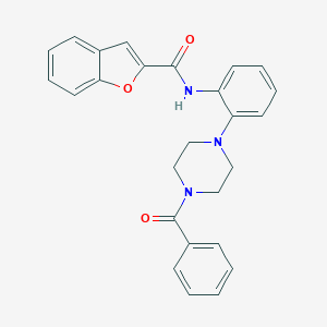 molecular formula C26H23N3O3 B369736 N-[2-(4-benzoyl-1-piperazinyl)phenyl]-1-benzofuran-2-carboxamide CAS No. 578006-10-7
