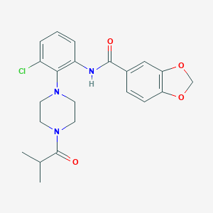 molecular formula C22H24ClN3O4 B370453 N-{3-chloro-2-[4-(2-methylpropanoyl)piperazin-1-yl]phenyl}-1,3-benzodioxole-5-carboxamide CAS No. 916036-39-0