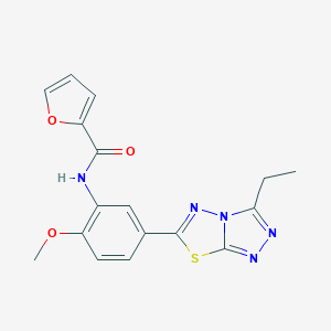 molecular formula C17H15N5O3S B370554 N-[5-(3-ethyl[1,2,4]triazolo[3,4-b][1,3,4]thiadiazol-6-yl)-2-methoxyphenyl]furan-2-carboxamide CAS No. 925095-25-6
