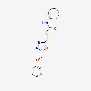 molecular formula C18H23N3O3S B3706637 N-cyclohexyl-2-({5-[(4-methylphenoxy)methyl]-1,3,4-oxadiazol-2-yl}sulfanyl)acetamide 