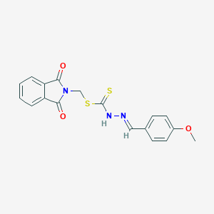 molecular formula C18H15N3O3S2 B370781 (1,3-dioxo-1,3-dihydro-2H-isoindol-2-yl)methyl 2-(4-methoxybenzylidene)hydrazinecarbodithioate 
