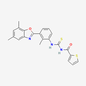 molecular formula C22H19N3O2S2 B3710372 N-{[3-(5,7-dimethyl-1,3-benzoxazol-2-yl)-2-methylphenyl]carbamothioyl}thiophene-2-carboxamide 